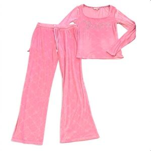 Juicy Coutore Pink Velour Sweat Set / PJs Size Small quilted design & rhinestone